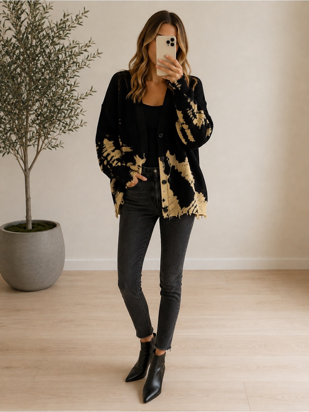 Young Fabulous & Broke Bleached Chunky Knit Cardigan Sweater 100% Cotton
